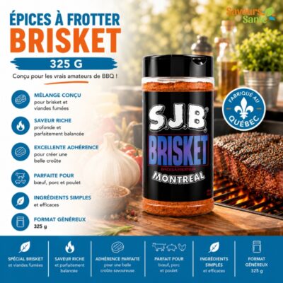 Épices à frotter Brisket 325 g pour bœuf fumé, brisket, grillades et cuisson BBQ