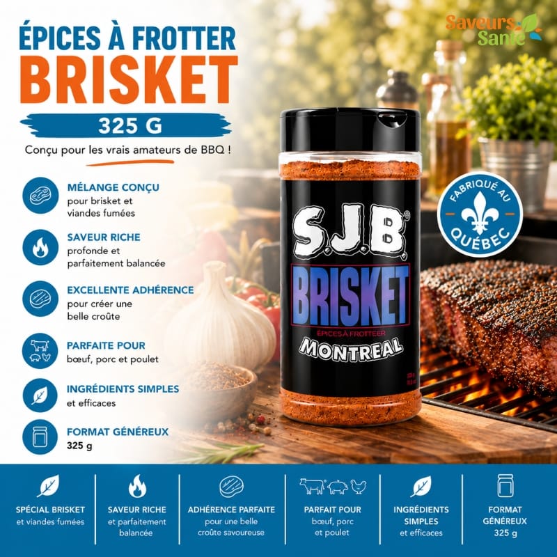 Épices à frotter Brisket 325 g pour bœuf fumé, brisket, grillades et cuisson BBQ