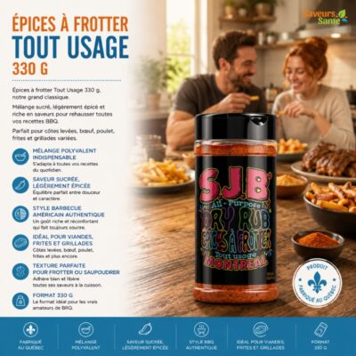 Épices à frotter tout usage 330 g pour grillades, viandes, légumes et recettes BBQ