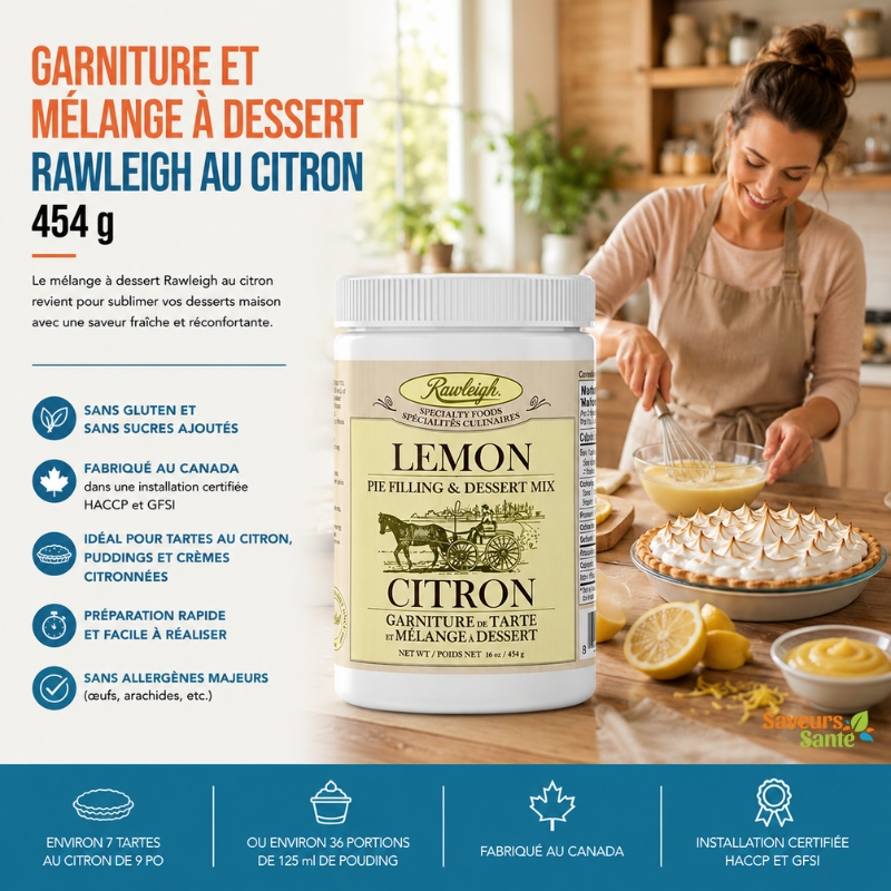 Garniture et mélange à dessert Rawleigh au citron 454 g pour tartes, desserts et recettes maison