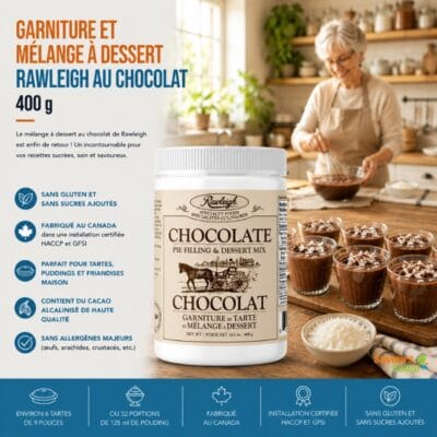 Garniture et mélange à dessert Rawleigh au chocolat 400 g pour tartes, desserts et recettes maison