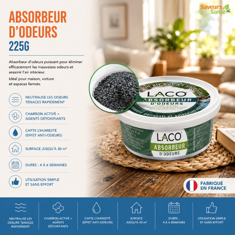 Absorbeur d'Odeurs 225 g pour éliminer les mauvaises odeurs | Saveurs Santé
