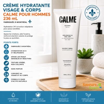 Crème hydratante visage et corps Calme pour hommes 236 ml pour peaux sensibles et sèches