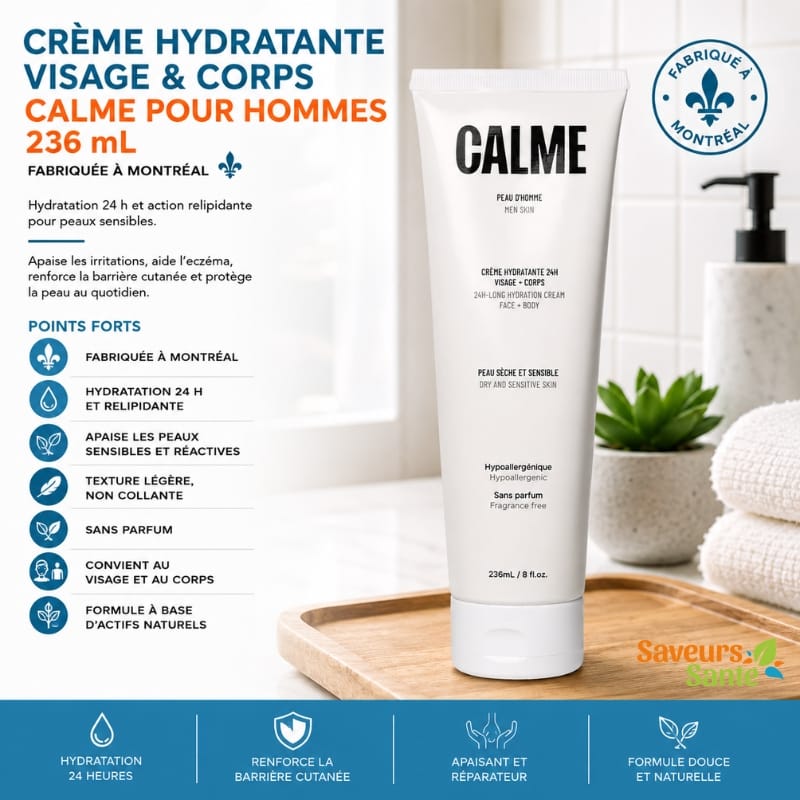 Crème hydratante visage et corps Calme pour hommes 236 ml pour peaux sensibles et sèches