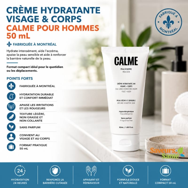 Crème hydratante visage et corps Calme pour hommes 50 ml pour peaux sensibles et sèches