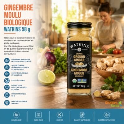 Gingembre moulu biologique Watkins 58 g pour pâtisserie, marinades et recettes maison