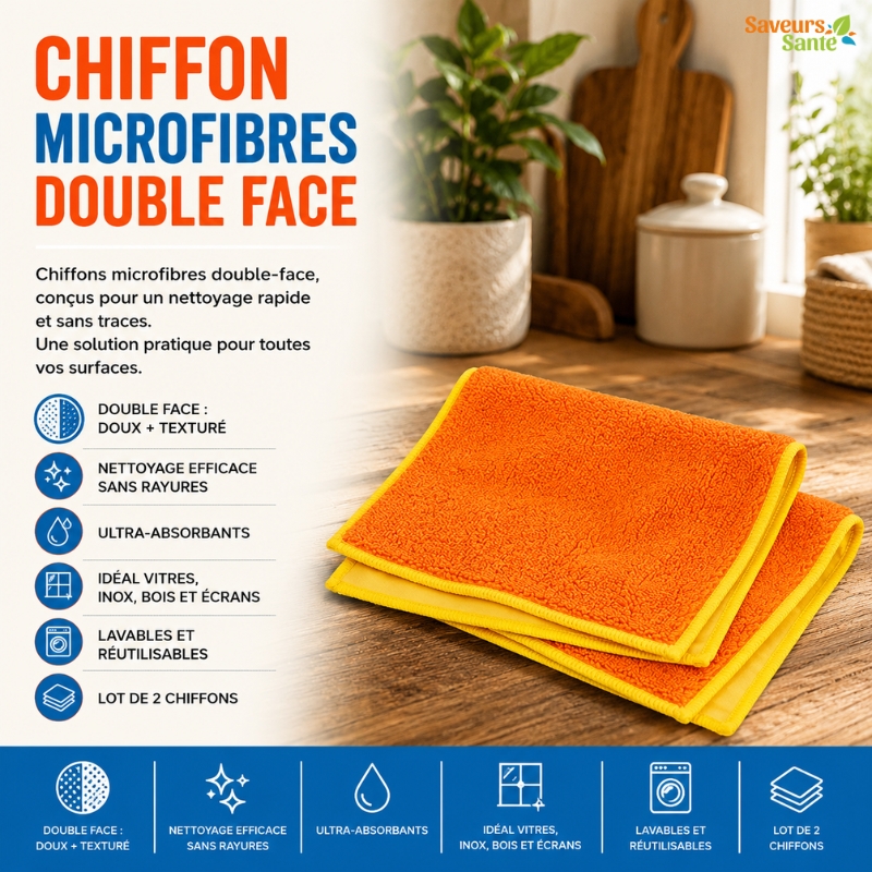 Chiffon microfibres double face réutilisable pour le nettoyage
