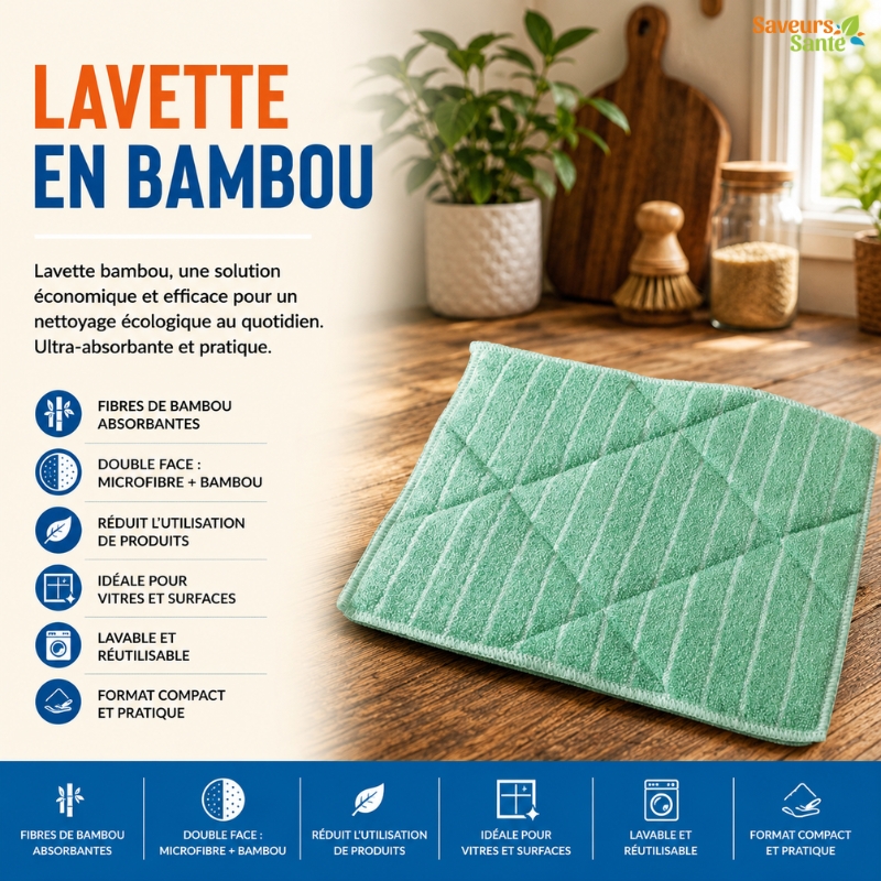 Lavette en bambou réutilisable pour le nettoyage de la maison