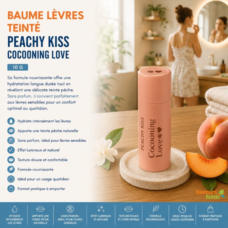 Baume à lèvres teinté Peachy Kiss Cocooning Love 10 g pour hydrater et sublimer les lèvres