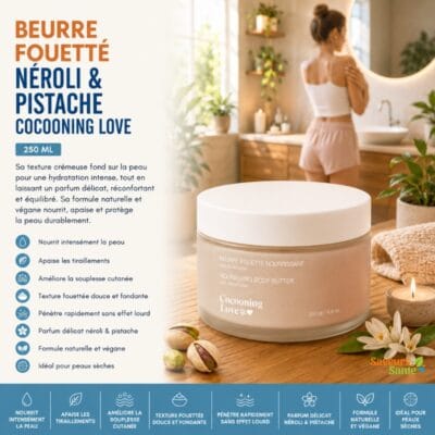 Beurre fouetté néroli et pistache Cocooning Love 250 ml pour hydrater et nourrir la peau