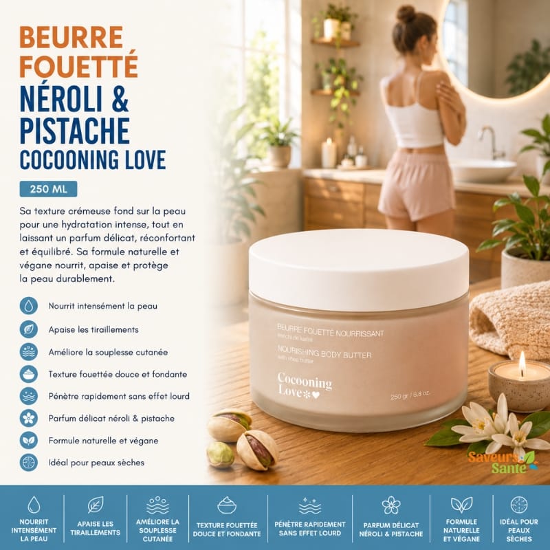 Beurre fouetté néroli et pistache Cocooning Love 250 ml pour hydrater et nourrir la peau