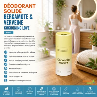 Déodorant solide bergamote et verveine Cocooning Love 80 g pour fraîcheur naturelle au quotidien
