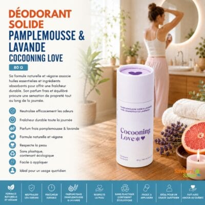 Déodorant solide pamplemousse et lavande Cocooning Love 80 g pour fraîcheur naturelle au quotidien