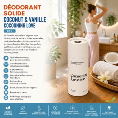 Déodorant solide peau sensible coconut vanille Cocooning Love 80 g pour fraîcheur naturelle au quotidien