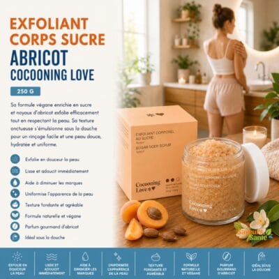 Exfoliant corps au sucre abricot Cocooning Love 250 g pour une peau douce et lisse
