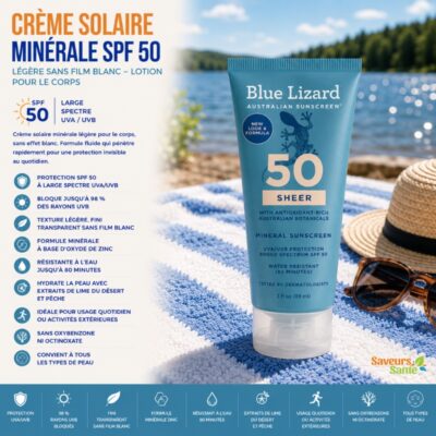 Crème solaire minérale SPF 50 légère sans film blanc pour le corps 89 ml