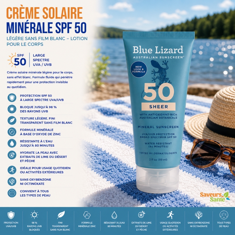 Crème solaire minérale SPF 50 légère sans film blanc pour le corps 89 ml