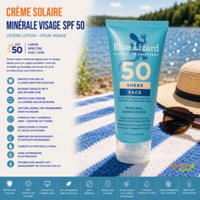 Crème solaire minérale visage SPF 50 légère en lotion 50 ml