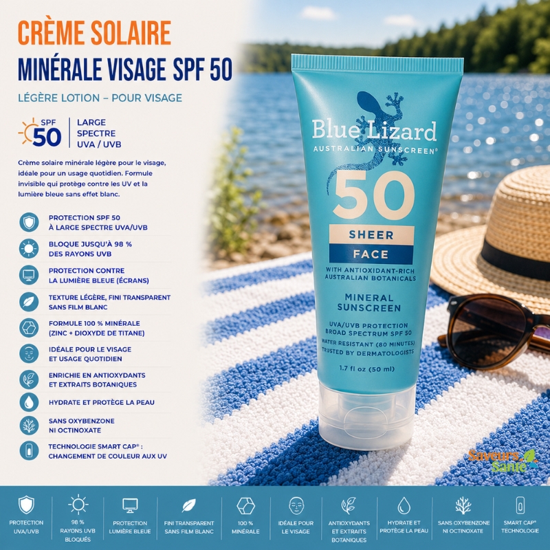 Crème solaire minérale visage SPF 50 légère en lotion 50 ml