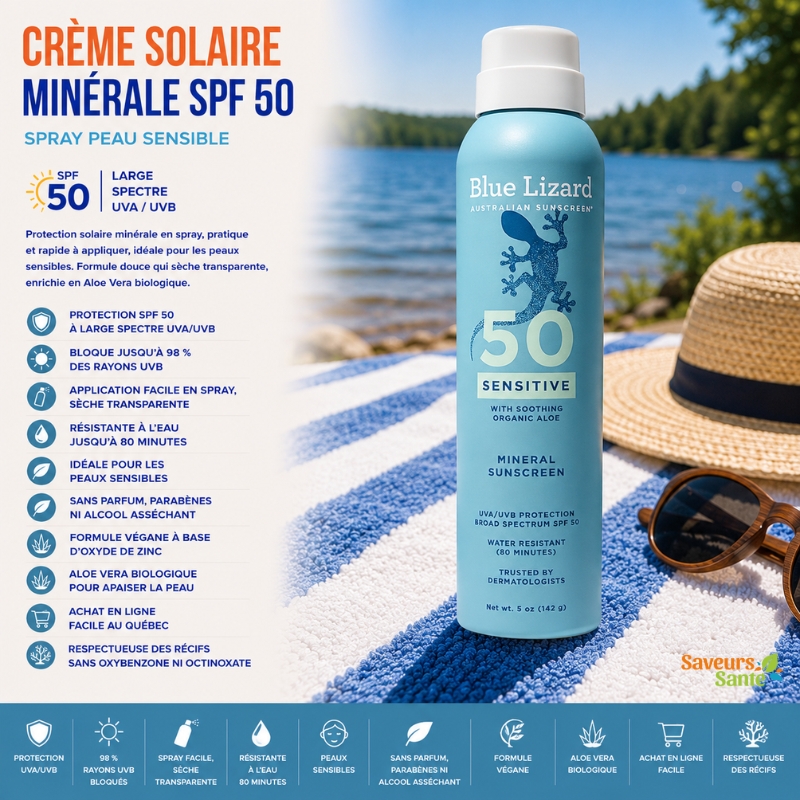 Crème solaire minérale SPF 50 en spray pour peau sensible 142 g