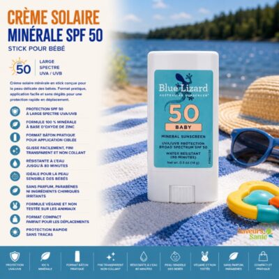 Crème solaire minérale SPF 50 en stick pour bébé 14 g