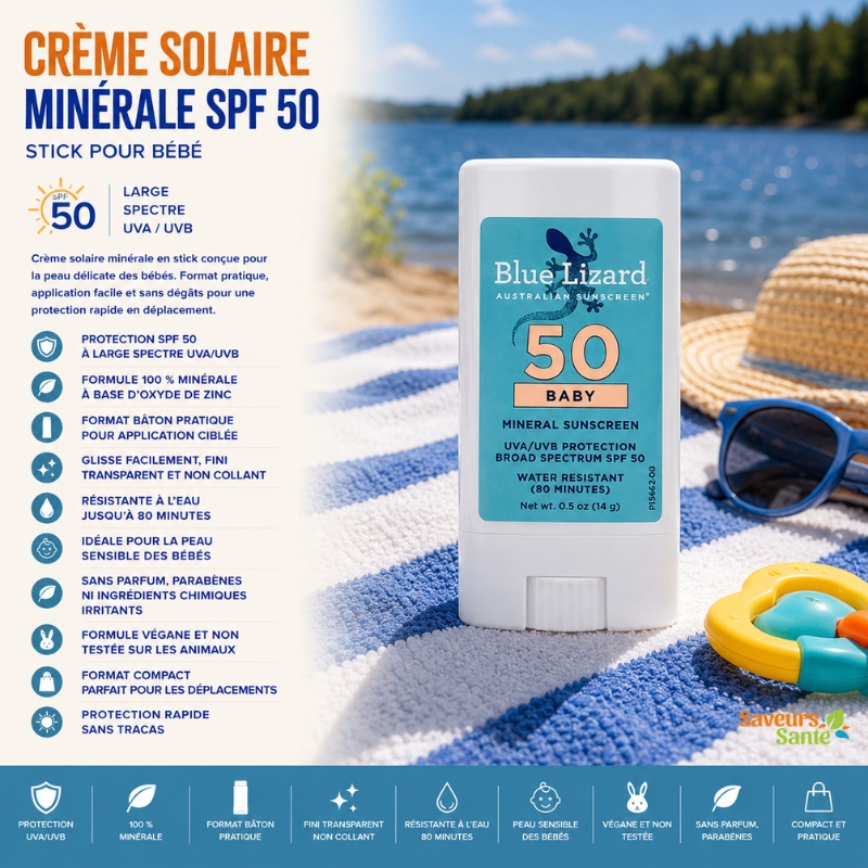 Crème solaire minérale SPF 50 en stick pour bébé 14 g