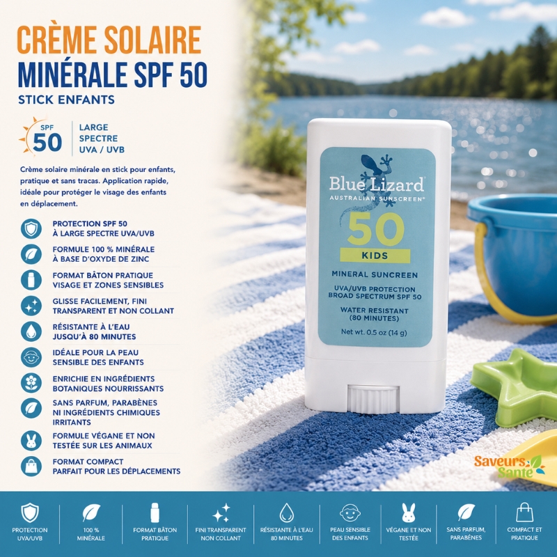 Crème solaire minérale SPF 50 en stick pour enfants 14 g