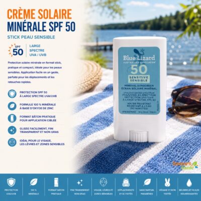 Crème solaire minérale SPF 50 en stick pour peau sensible 14 g