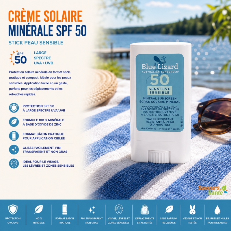 Crème solaire minérale SPF 50 en stick pour peau sensible 14 g