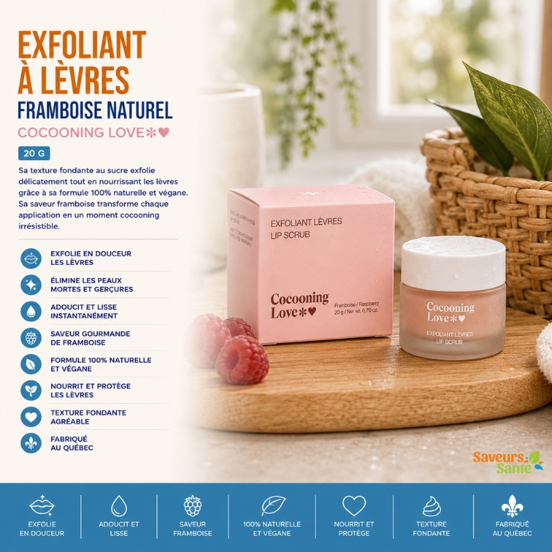 Exfoliant à lèvres Framboise naturel 20 g Cocooning Love