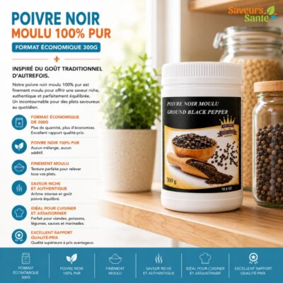 oivre noir moulu multi-pro 300 g format économique 100 % pur pour la table et la cuisine