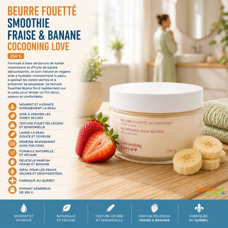 Beurre fouetté Smoothie Fraise et Banane Cocooning Love 250 g, soin hydratant pour le corps