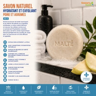 Savon naturel hydratant et exfoliant Poire et Agrumes 85 g