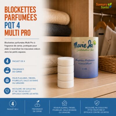 Paquet de 4 blockettes parfumées Multi Pro à la fragrance de cerise pour aider à neutraliser les mauvaises odeurs dans les placards, tiroirs, poubelles et autres petits espaces.