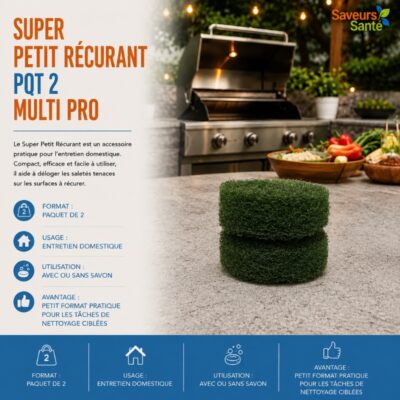 Paquet de 2 petits tampons ronds à récurer verts Multi Pro pour nettoyer les casseroles, poêlons, éviers et autres surfaces résistantes.