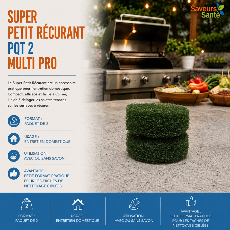 Paquet de 2 petits tampons ronds à récurer verts Multi Pro pour nettoyer les casseroles, poêlons, éviers et autres surfaces résistantes.
